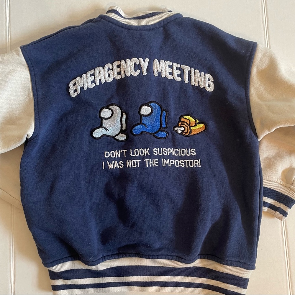 Zara Among Us Bomber Jacket Blue and White Graphic Hoodie 7-8 - Picture 4 of 8